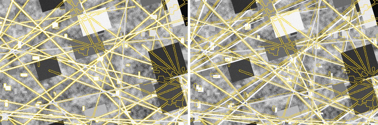 Edge tracing, aligned on the left and 8 pixels off on the right