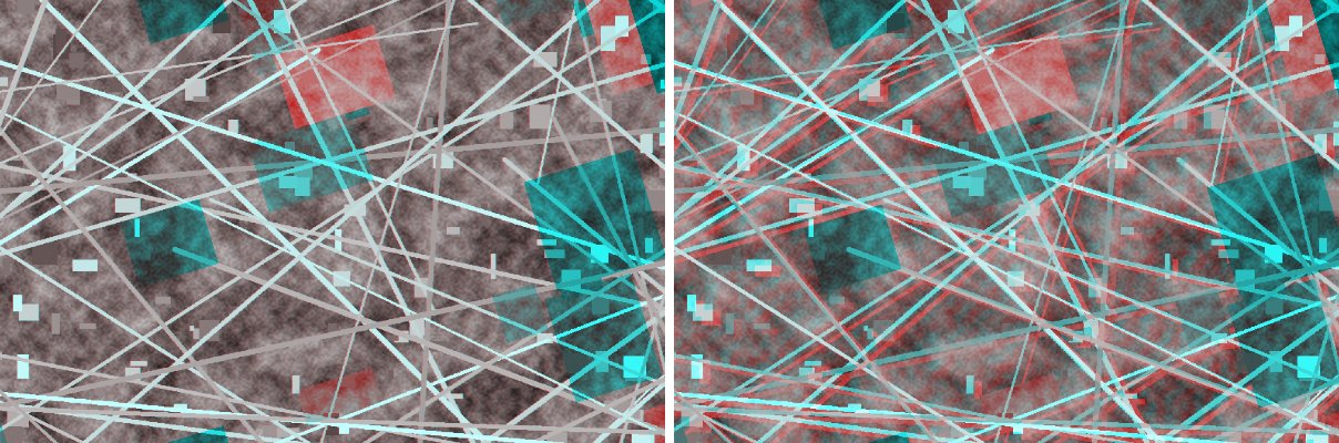 Red / cyan overlay, aligned on the left and 8 pixels off on the right